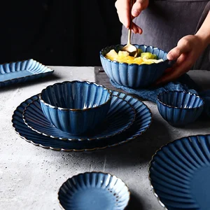 Image of Lekoch Nordic simple but elegant ceramic dinnerware set Fambe glaze retro chrysanthemum ceramic tableware plate household dish