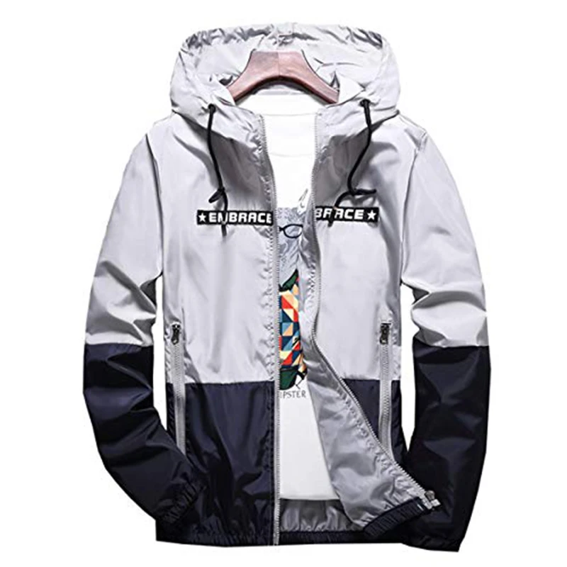New Spring Bomber Men Thin Hooded Jacket Casual Patchwork Slim Fit Young Men Boy Coat Student Windbreaker Jacket