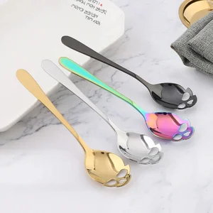 Image of New Design Stainless Steel 304 Skull Shape Sugar Dessert Coffee Bar Spoon with Hollow Heart