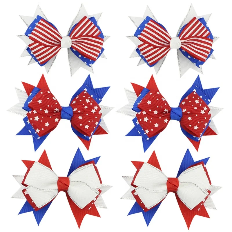 
Wholesale 2019 Fashion Swallowtail Accessories Jojo Siwa bow Ribbon 4th july bows american flag hair clip jojo bow 