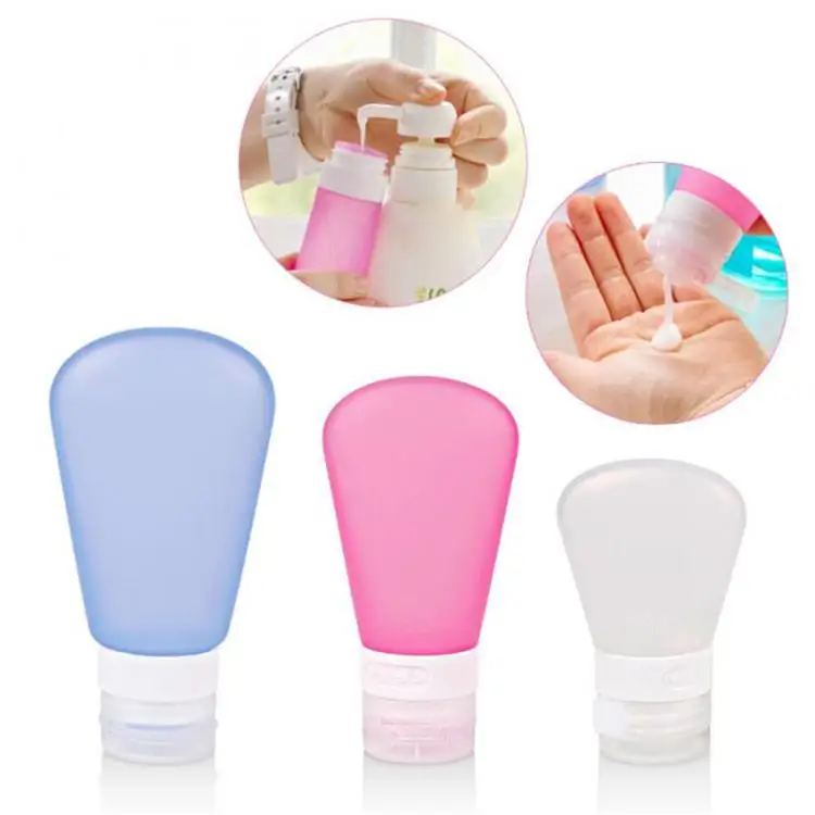 

Hot Sales 3pcs/set Reusable Silicone Travel Bottle Set Leak Proof Squeezable Silicone Travel Tube, Blue and pink