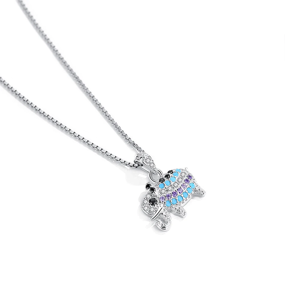 

High Quality 925 Sterling Silver Necklace Colorful Cute Animal Elephant Pendant Necklace Fit Fashion Women and Girl Gift