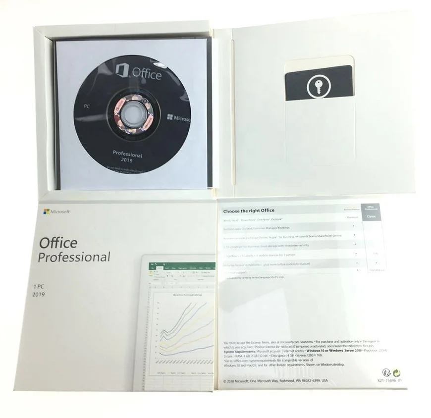 Microsoft Office 2019 Professional key software, lifetime warranty for office 2019 pro 64bit DVD retail pack