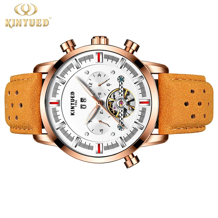 

KINYUED Promotional Business Tourbillon Mechanical Watch Stainless Steel Back Water Resistant Watch Luminous