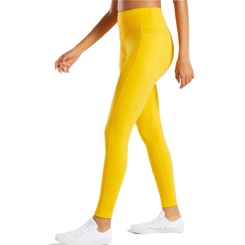 

Nylon Elastic High Waist Fitness Shape Pocket Logo Custom Leggings, Black;yellow;pink;purple
