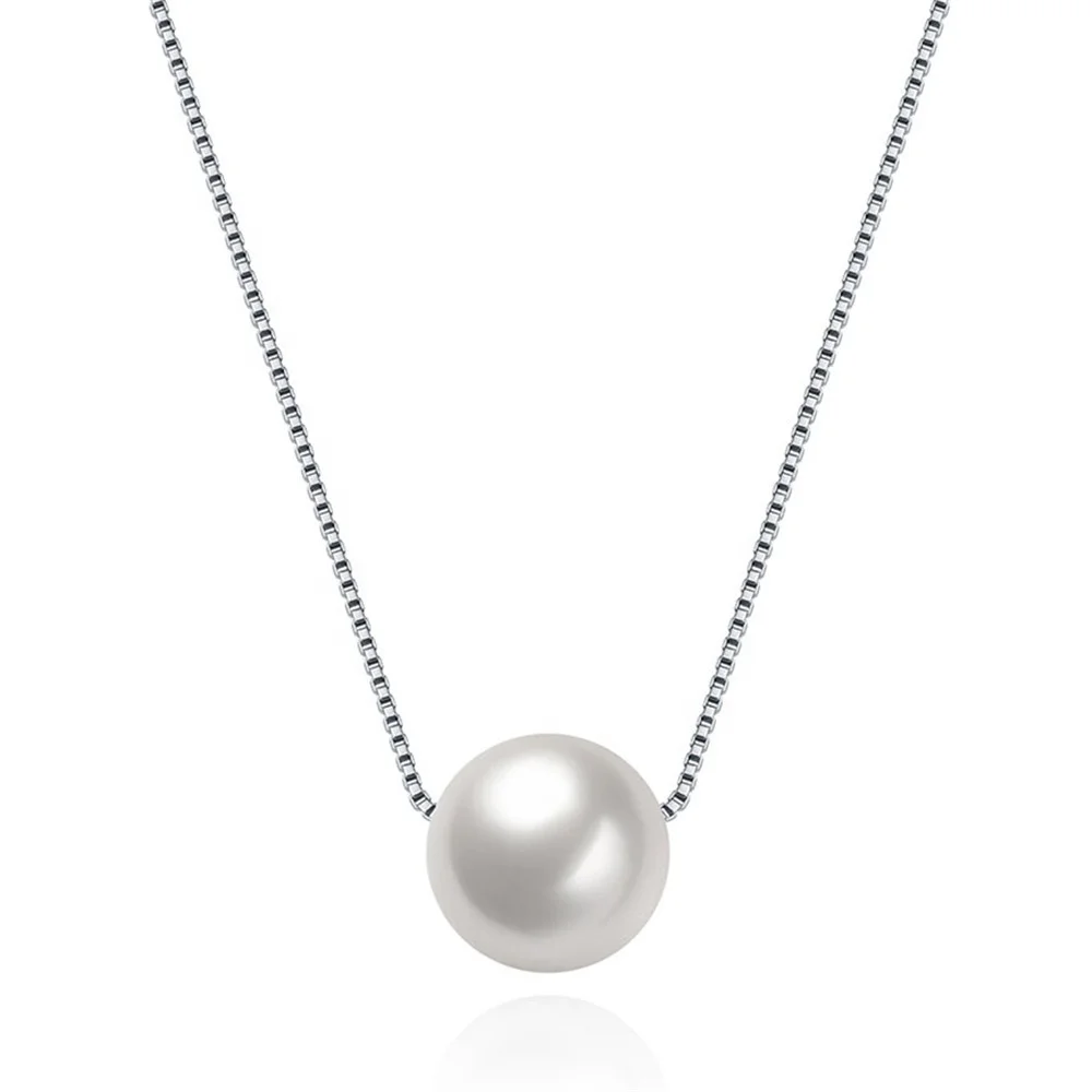 

High Quality Simple Design Shell Bead Pendant Box Chain 925 Sterling Silver Pearl Necklace, White,customized color