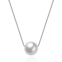 

High Quality Simple Design Shell Bead Pendant Box Chain 925 Sterling Silver Pearl Necklace