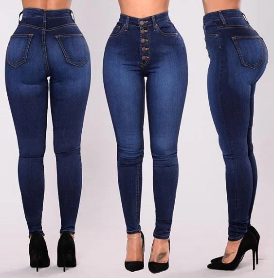 

Explosion models plus size women's hot sale new high waist stretch slim fit jeans NZK016