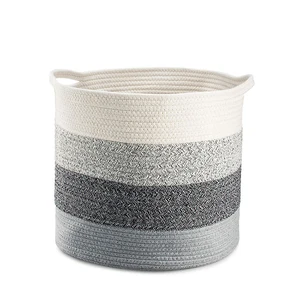 Image of Colored Cotton Collapsible Cotton Rope Round Woven Rope Basket Box