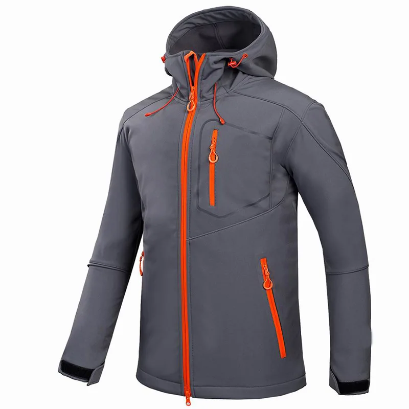 

Hot Sales Custom Men Sports Softshell Jackets Grey Outdoor Camping Coats Thermal Waterproof Soft Shell Jacket With Hood, Customized color