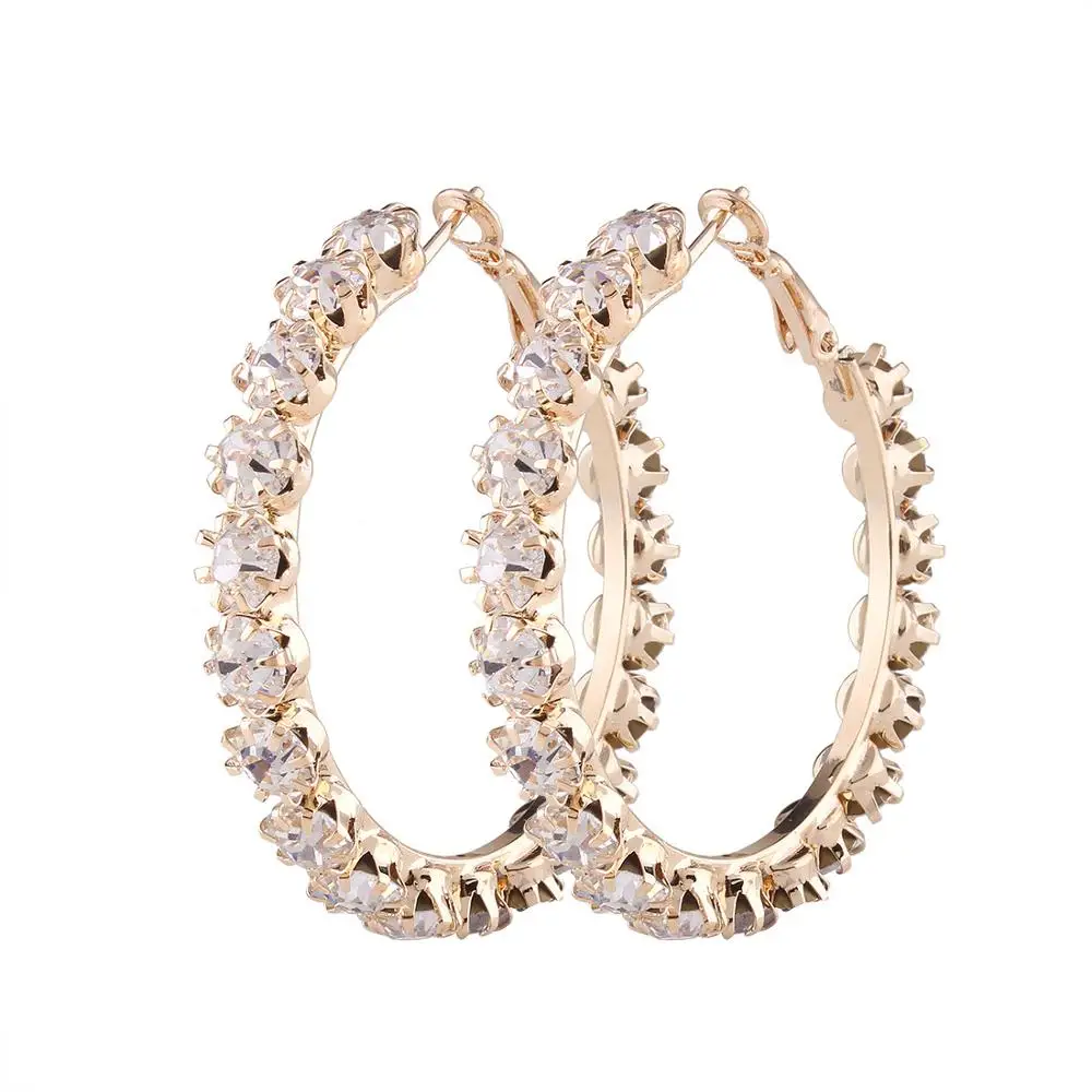 

High Quality 6cm Gold Plated Rhinestone Big Round Crystal Diamond Hoop Earrings, Gold,silver 5cm hoop earring