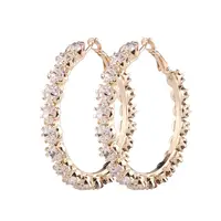 

High Quality 6cm Gold Plated Rhinestone Big Round Crystal Diamond Hoop Earrings