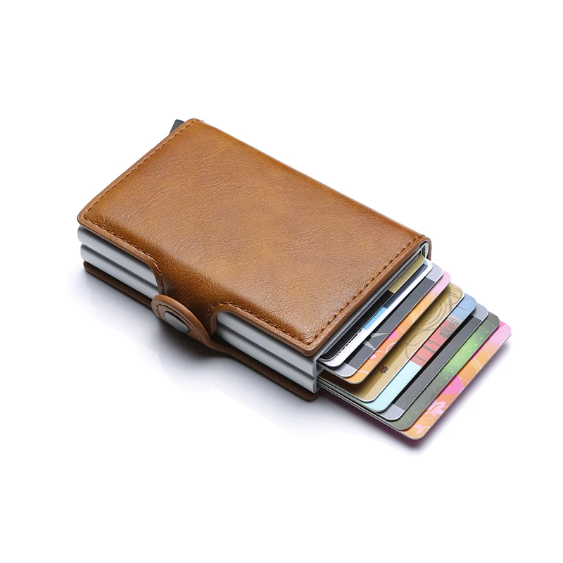

Front pocket vintage high quality slim metal aluminum card holder RFID blocking wallet for men, Black, red, coffee, apricot, blue, grey