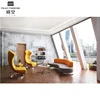 Fabric/leather used hotel lobby furniture seating fabric curved sofa metal frame base sofa