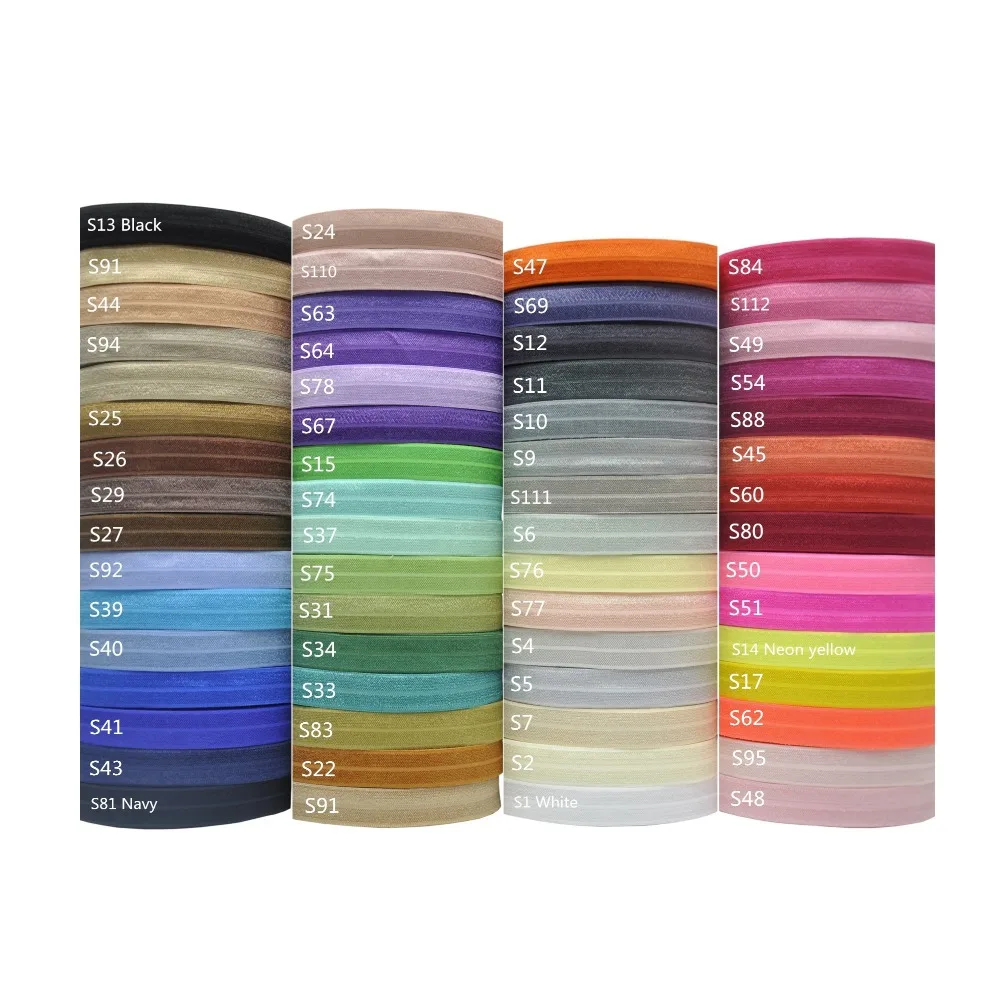 

100 yards 55 Colors 16mm Solid Fold Over Elastic Ribbon Wholesale FOE Elastic Tape Gift Webbing for DIY Headwear Hair Band, 55 colors, as per picture