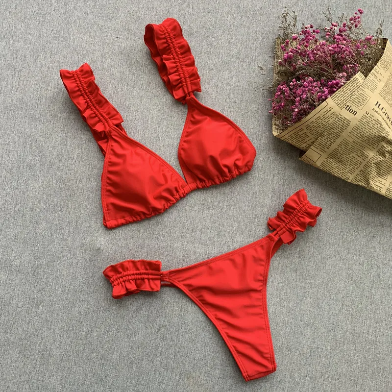 

Sexy Pure Color Mini Thong Bikini Suit