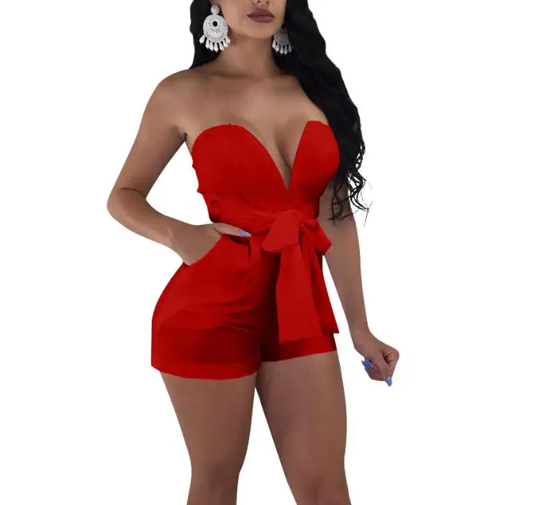 

Custom Sexy Women Tube Top Rompers Solid Color Plus Size Short Jumpsuit, As picture