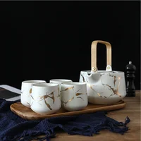 

Japanese Matte Series Marbled Black and White Ceramic Teapot with Teacups