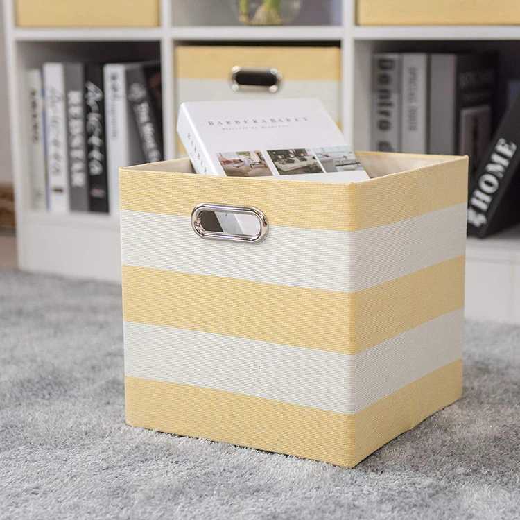11 Inch Fabric Drawers Striped Collapsible Kid Storage Cube Bins