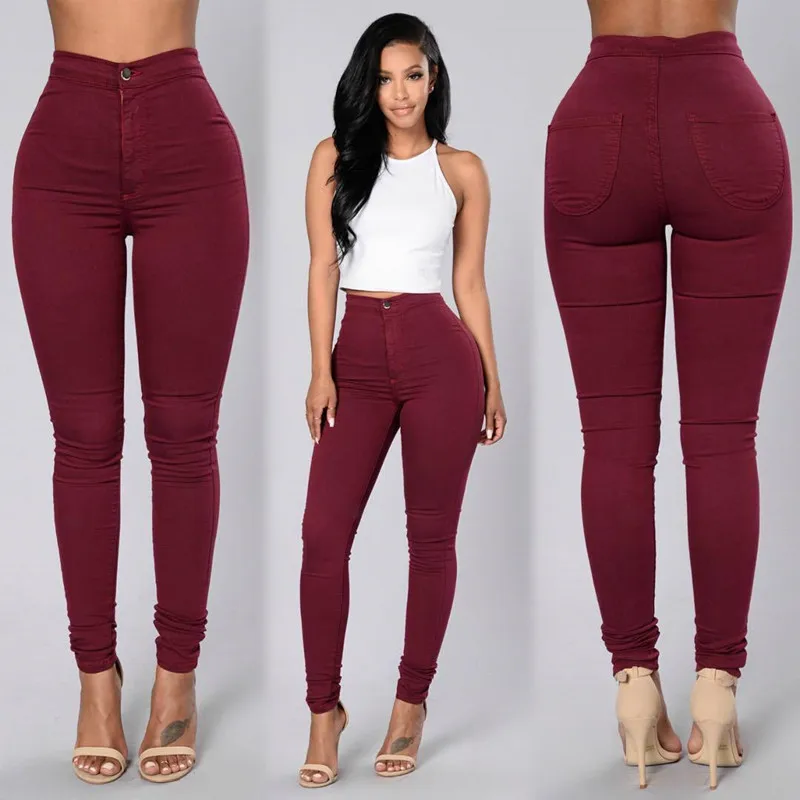 

Lskj246 Women Solid Color High Waist Skinny Thin Pencil Candy Color Pencil Pants Plus Size Jeans Pants