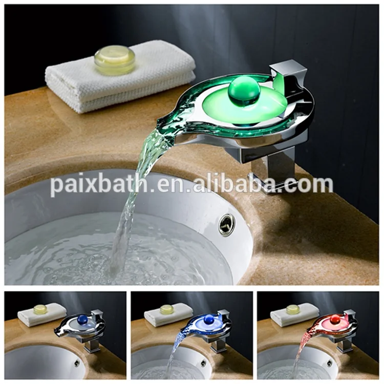 
Professional manufacture stainless steel sink led light electric basin waterfall faucet 