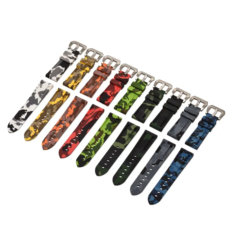 

EACHE 9 Colors Camouflage Silicone Watch Band Rubber For Man Watches 20mm 22mm 24mm Silver&Black Buckle In Stock, As pictures