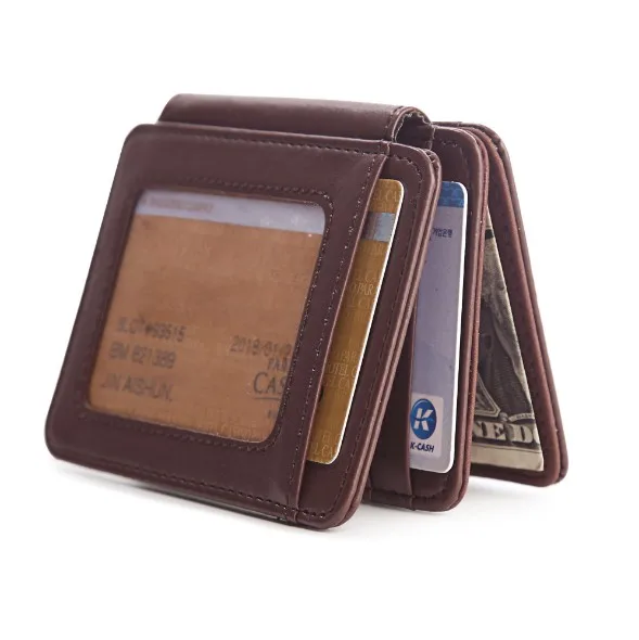 

Korean new magic Three fold wallet short card bag creative PU leather purse wallet, Black/brown