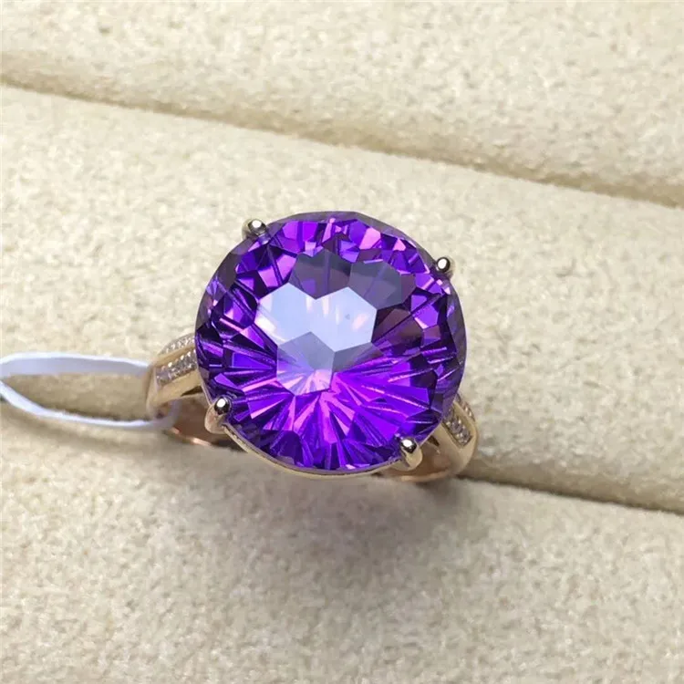 

18k gold South Africa real diamond 9.9ct natural purple amethyst elegant ring for women