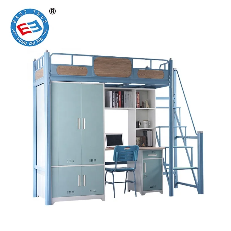 Metal Frame Bunk Bed With Study Table Dormitory Metal Bunk Bed
