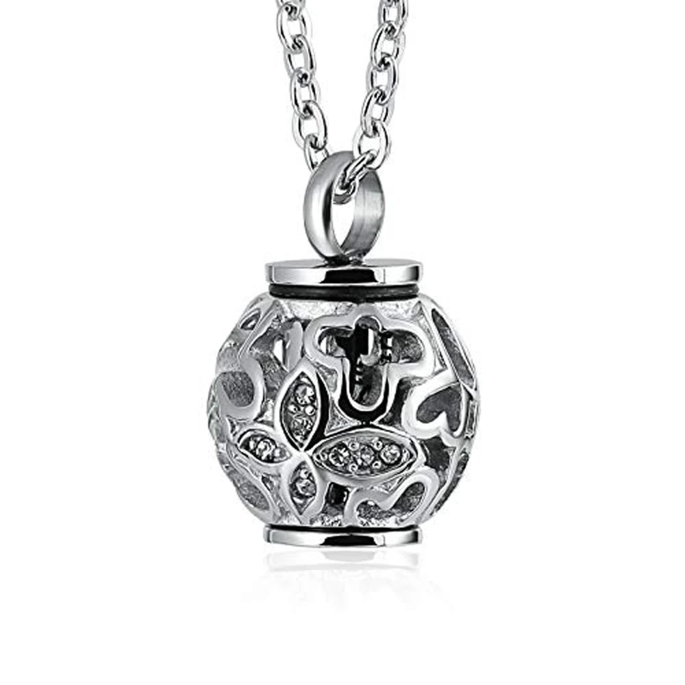 

Gifts for Women Memorial Urn Necklace Stainless Steel Cylinder Lantern Pendant Cremation Keepsake Jewelry for Ashes, Silver