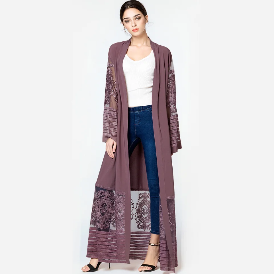 

30% discount sale front open dubai lace modest muslim abaya, Black;purple