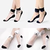 Weaving flower series glass stockings sexy transparent tube crystal silk cotton bottom women's socks