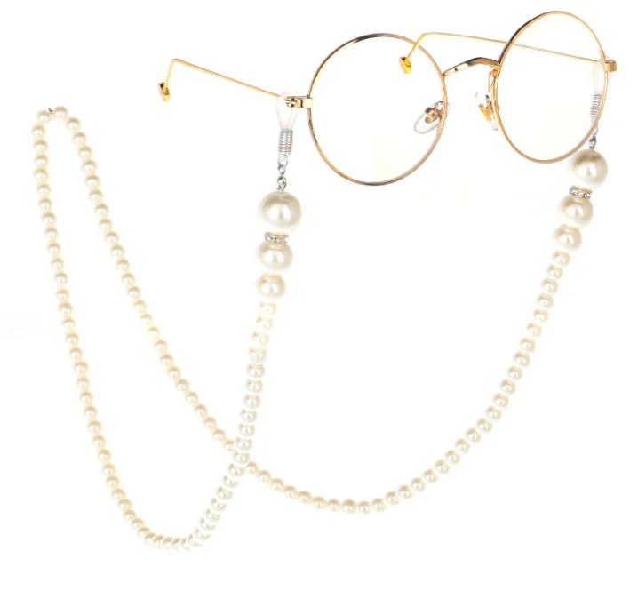 

New pearl glasses chain necklace sunglasses presbyopia prevent falling glasses chain, White