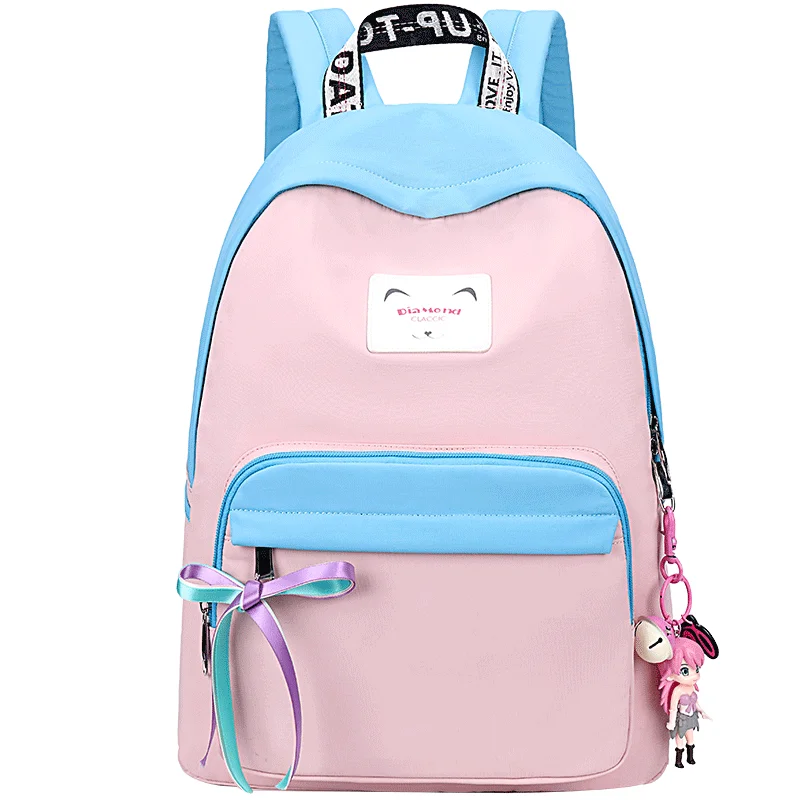 

In Stock Nylon Waterproof Pink Black Gray Kids Girls School Backpack Bags