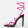Fashion Ladies Neon Lycra High Heel Lace Up Sandals Latest Dress Shoes