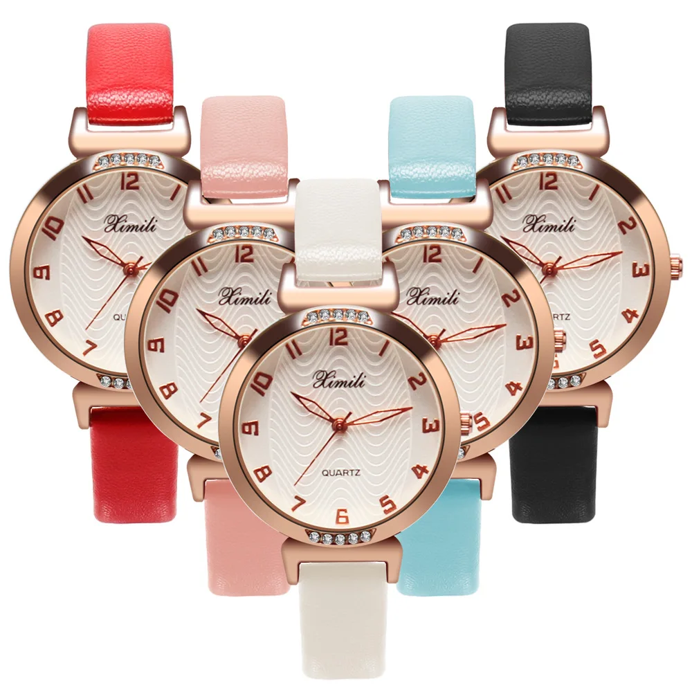 

Delicate Chic Fashion Women Leather Quartz Casual Watches Ladies Vintage Crystal Dress Wristwatches (KWT2125), As the picture