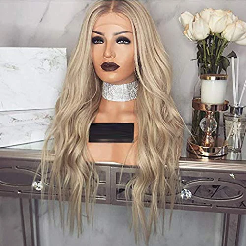 

22 long water body wave lace front wig synthetic, 613 color