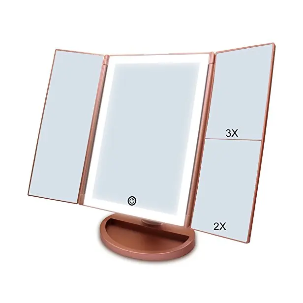 

Wholesale Smart Mirror Touch Screen 3 Way Desktop Travel Lighted Led Mirror Foldable Makeup Vanity Mirror With Lights