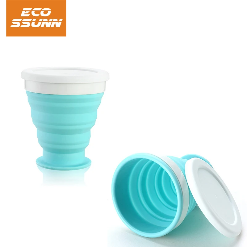 

Portable Silicone Folding Camping Collapsible Travel Cup with Lids, N/a