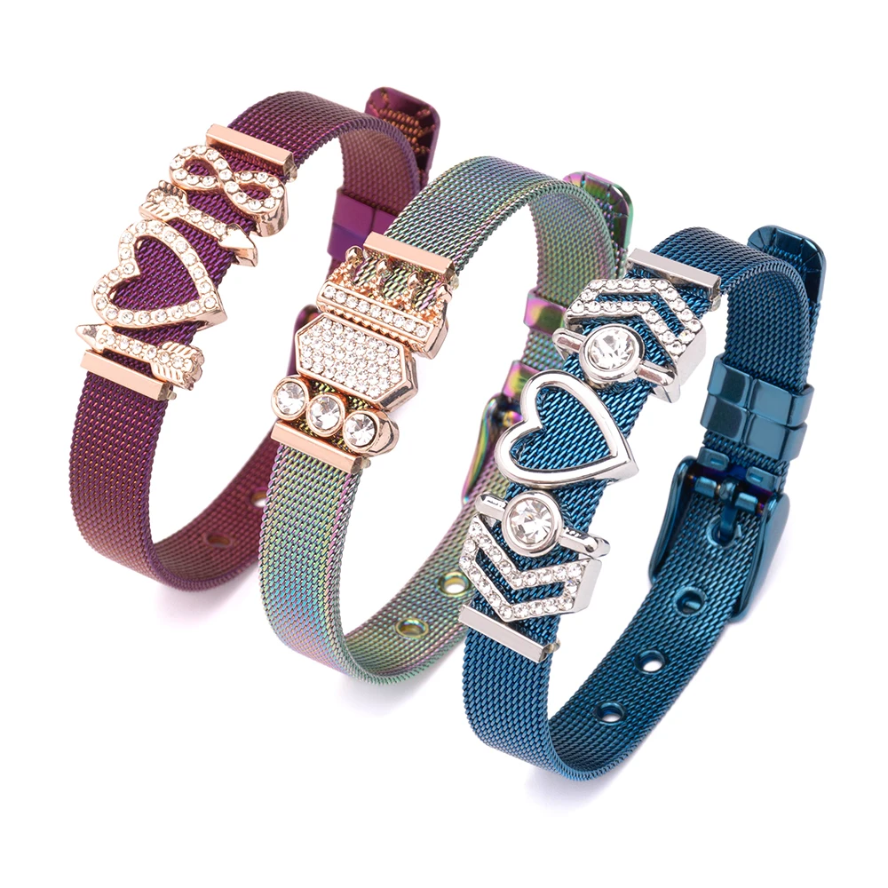 

Customized fashion women stainless steel letter charm mesh bracelet, Rose gold;gold;steel color