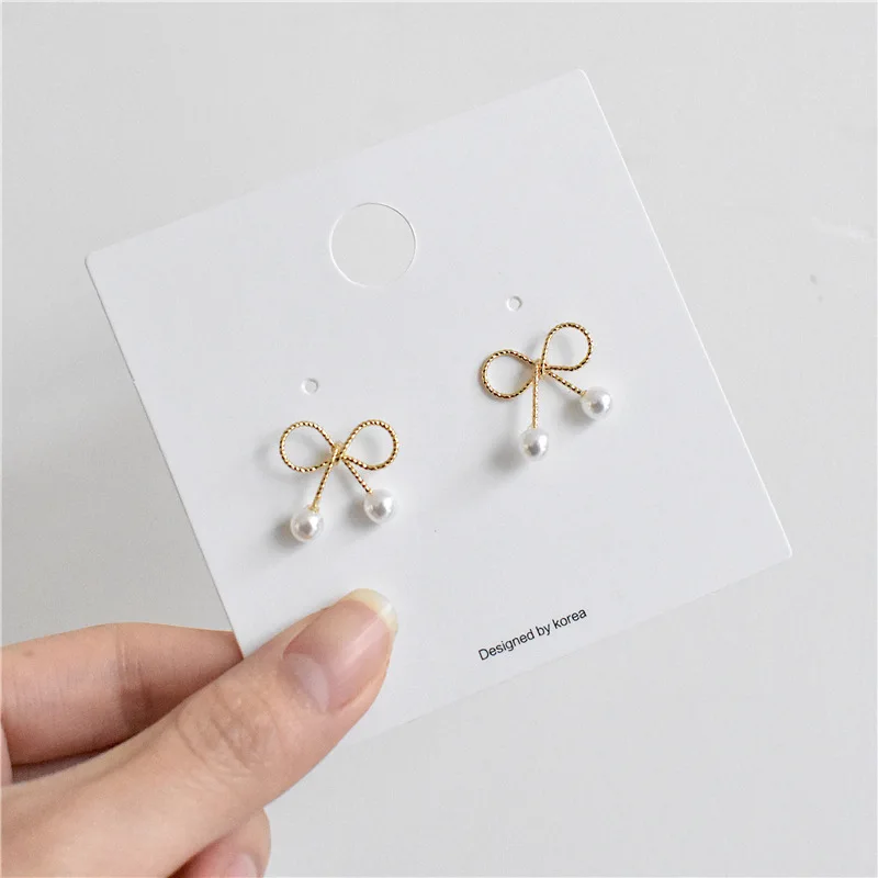 

New Summer Lovely Bow Earrings For Women Geometry Circle Simulated Pearl Stud Earrings Boucle D'oreille Brinco, Picture
