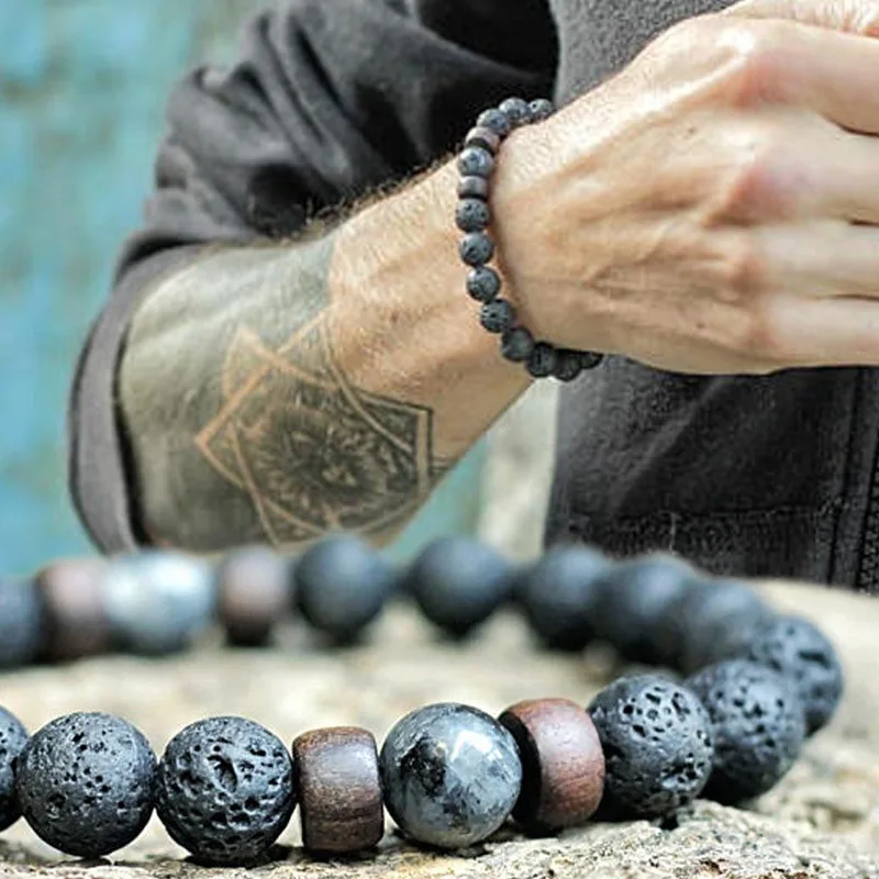 

Sales promotion activity for top selling product stocked high quality volcanic stone wooden bead grind arenaceous bead bracelet, Black