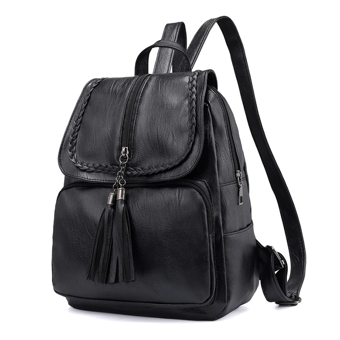 

Wholesale All New Cheap Custom Logo Bag with Tassel Black Fashion College Bags Leather Backpack for Women School Bag