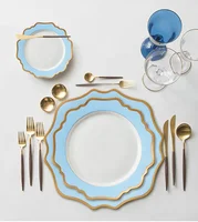 

SY Dinnerware Blue With Gold Rim Porcelain Dinner Set Plate Ceramic Dishes For Wedding