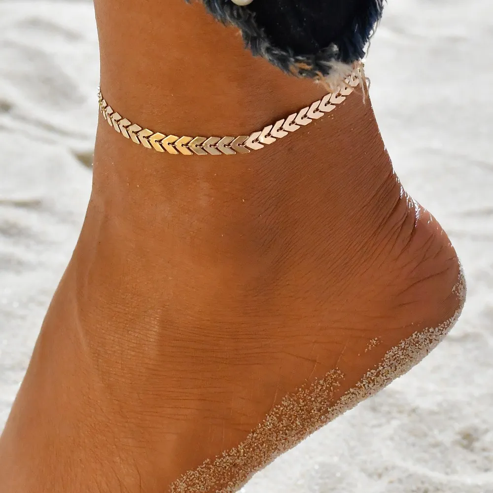 

2019 Handmade Bohemian Beach Foot Jewelry Gold Arrow Chain Anklet Bracelet