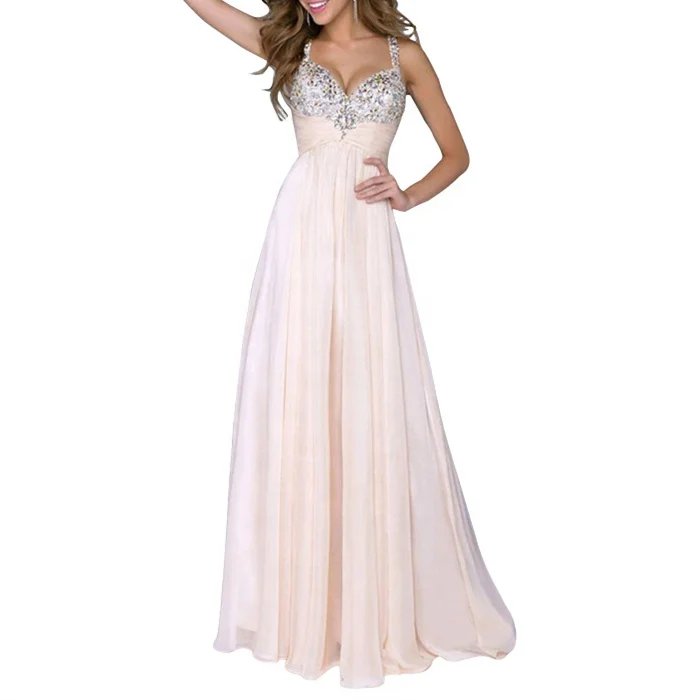 

New Design Pink Sequined Chiffon Backless Wedding Bridesmaid Dress