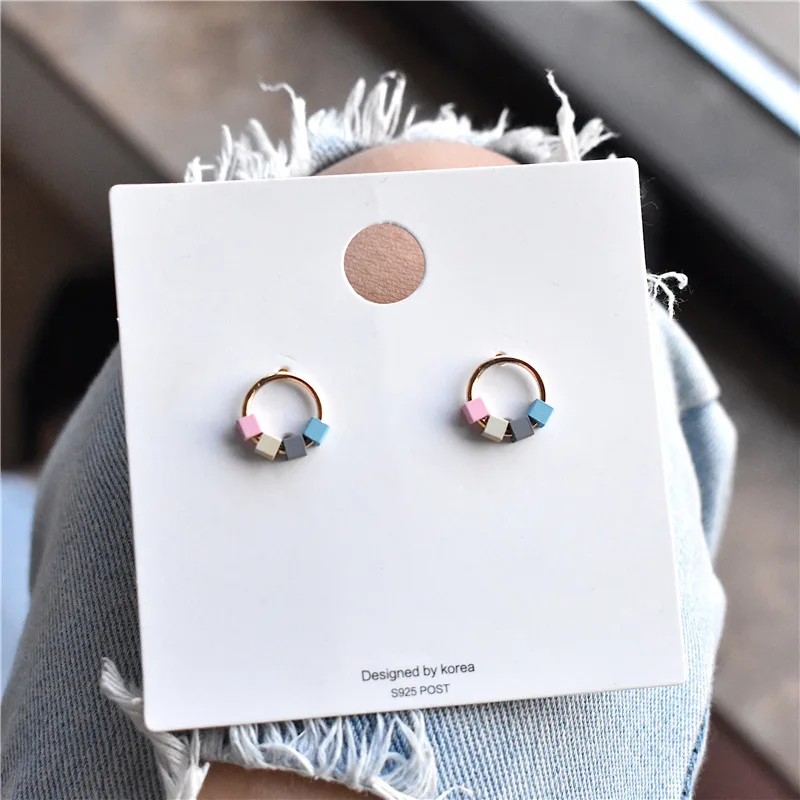 

Korean Sweet Pink Earrings Candy Color Irregular Geometric Cube Drop Earrings Fashion Button Long Women's Earring Jewelry, Picture