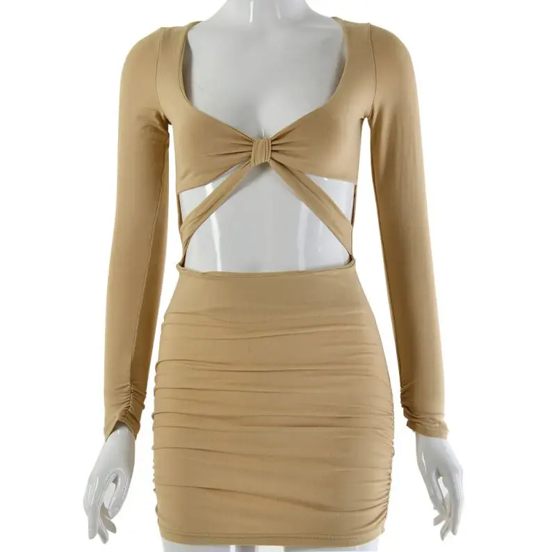 

wholesale fashion deep-v neck pure color plain women's dress, As picture
