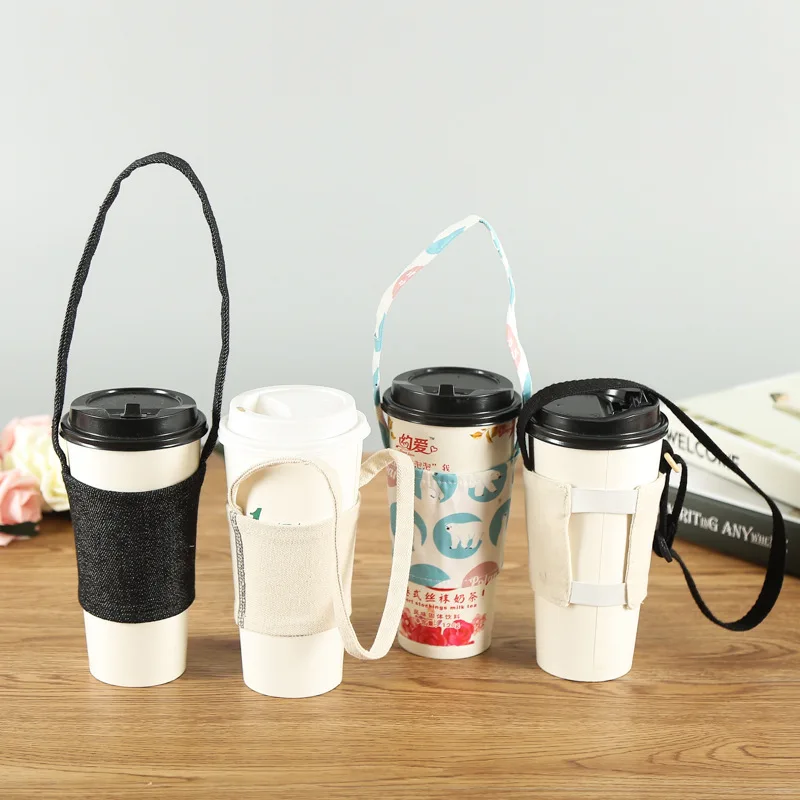 

Reusable cotton Drink Cup Carrier with Handle Coffee Beverage Holder with Handle Milk Tea Cup Pocket, Pms color