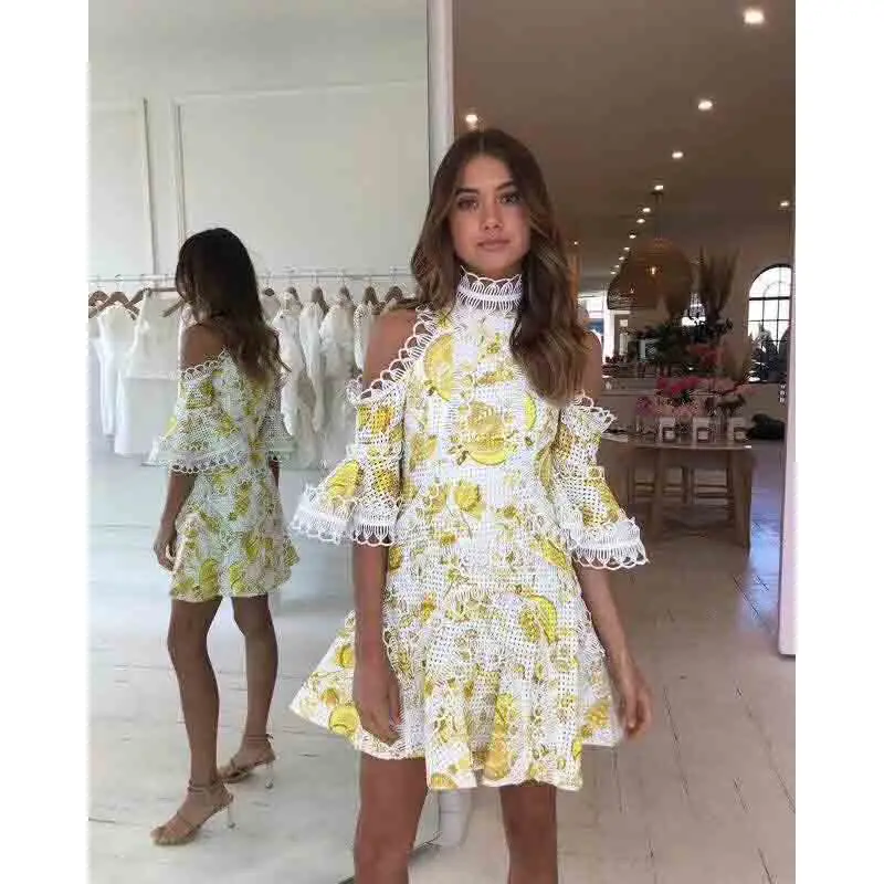 

new style short sleeve sexy hole cotton embroidered lace elegant bride dress for women wedding party wear A2866, Beige